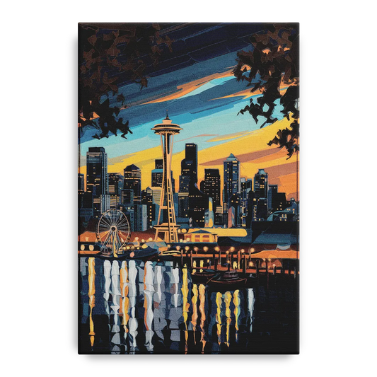 Seattle Waterfront at Twilight - Canvas Wall Art