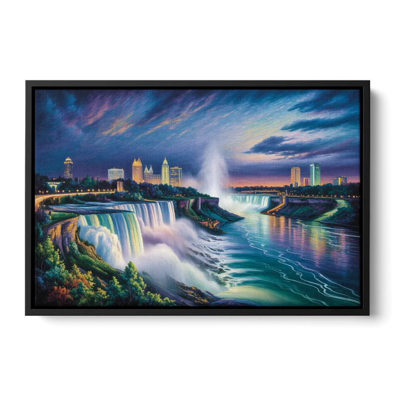 Niagara Night Skyline - Black Frame Canvas
