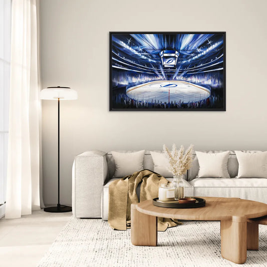 Tampa Bay Lightning Arena Lights - Living Room Black Frame Canvas