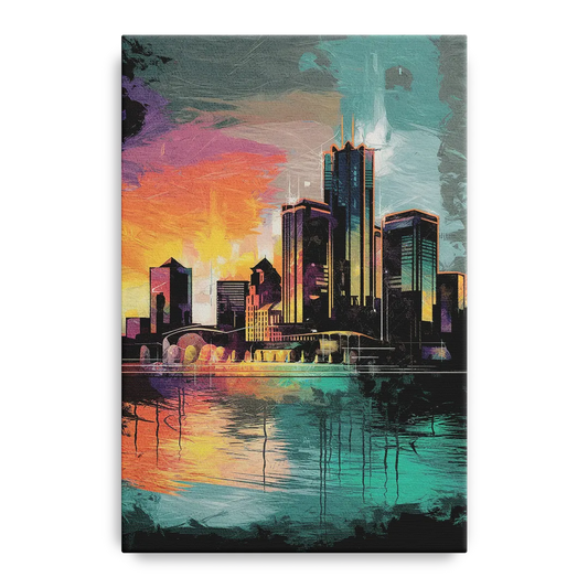 Detroit Waterfront Scene - Canvas Wall Art