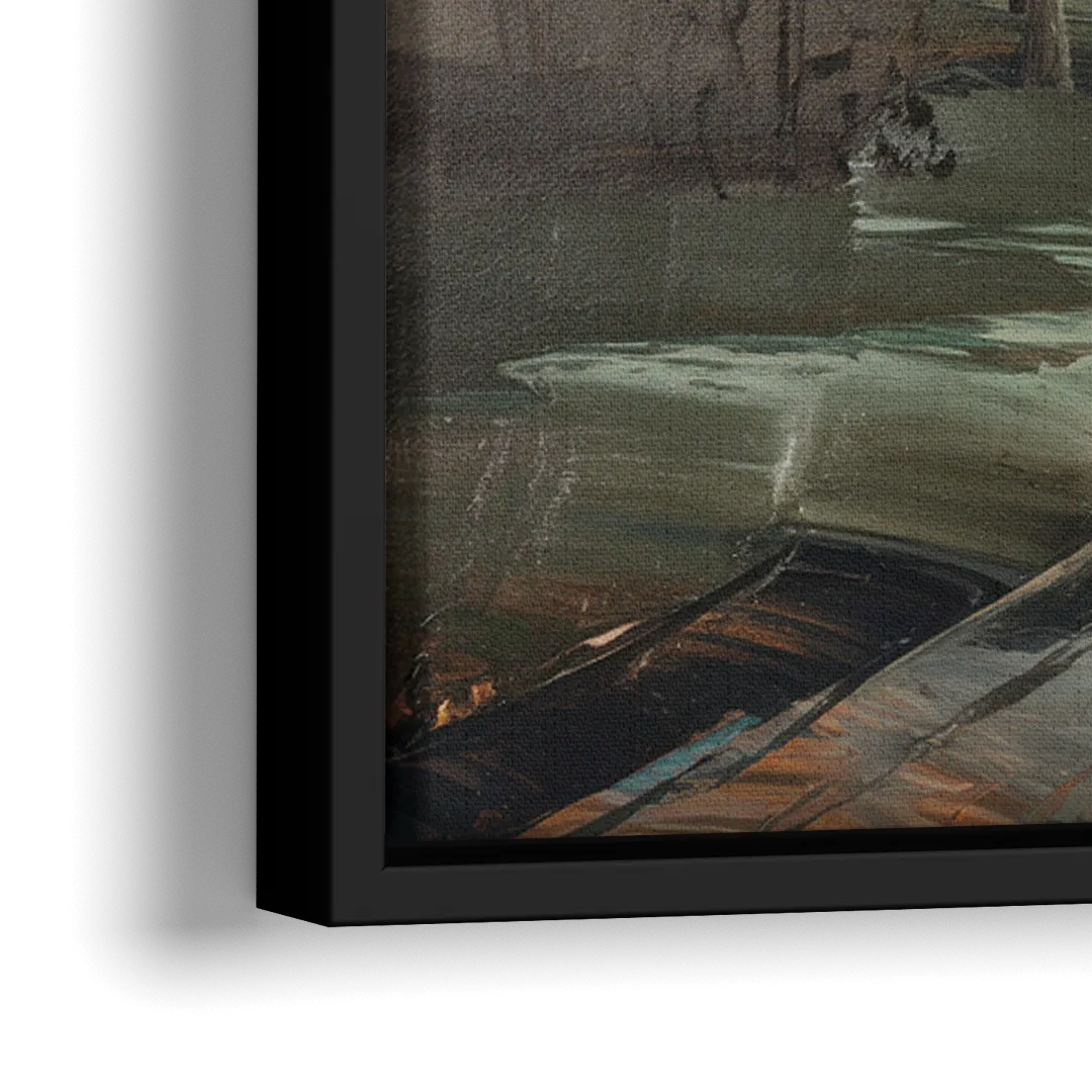 Salem Foggy Morning - Close-Up Black Frame Canvas