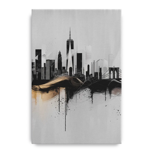 New York City Skyline Black Ink Style Minimalist - Canvas Wall Art