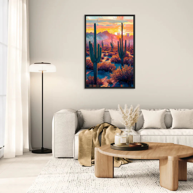 Phoenix Arizona Sunset Glow - Living Room Black Frame Canvas