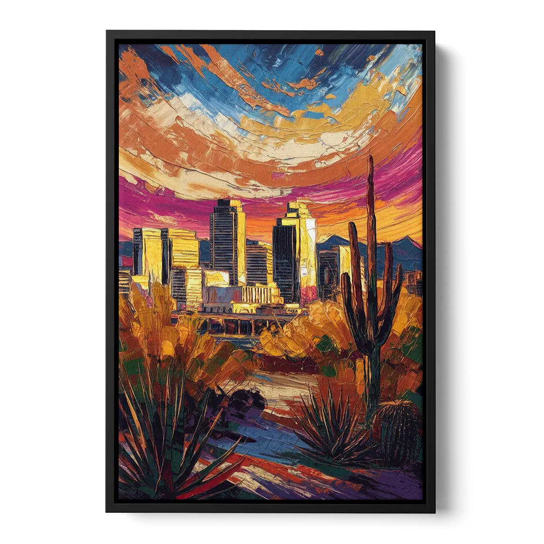 Phoenix Downtown Cityscape - Black Frame Canvas