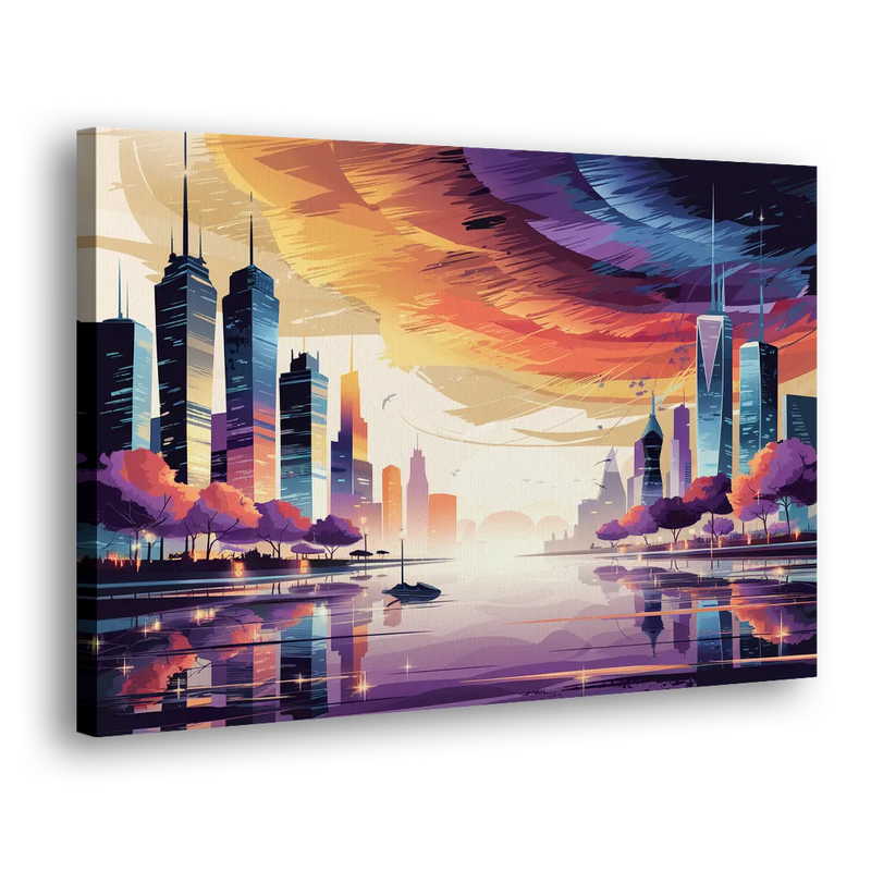 Garland Cityscape Sunset Horizon - Canvas Print Art Sides