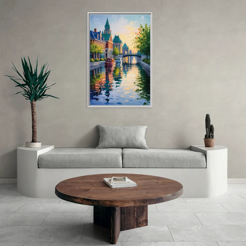 Rideau Canal Reflections - Living Room White Frame Canvas
