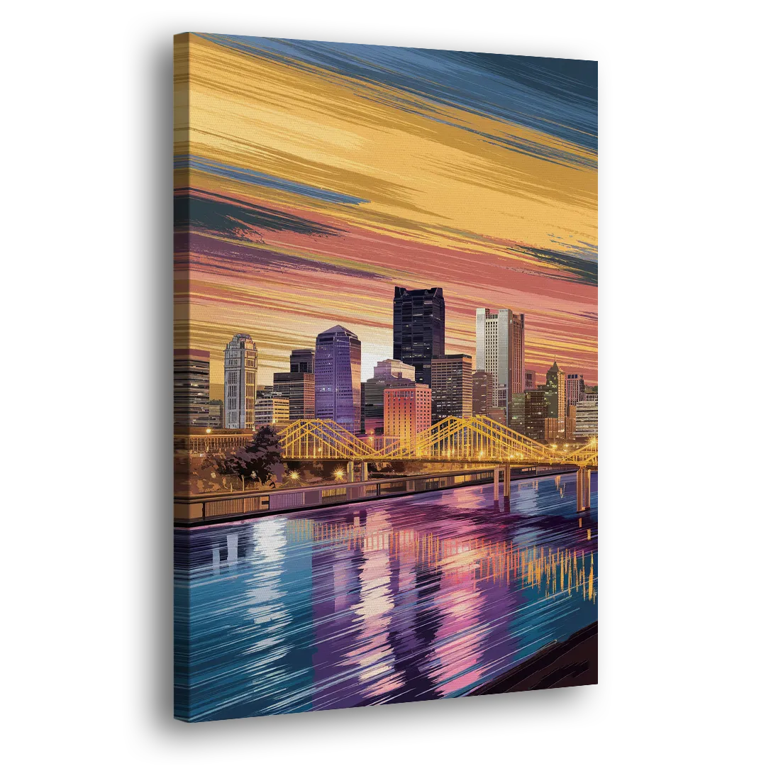 Pittsburgh Skyline Reflection - Canvas Print Art Sides