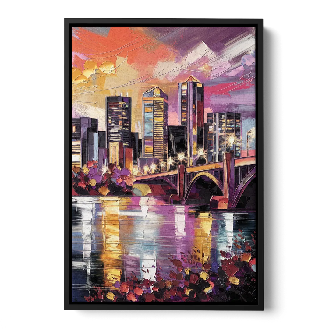 Minneapolis Vibrant City Lights - Black Frame Canvas
