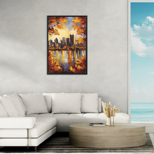 Pittsburgh Skyline in Autumn - Living Room Black Frame Canvas
