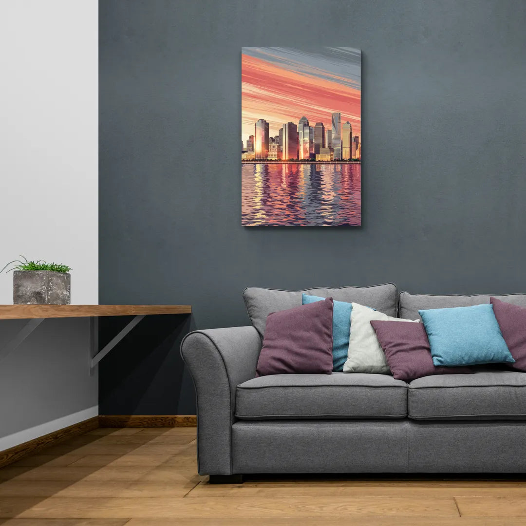 Jersey City Skyline and Hudson River - Canvas Wall Art Living Room