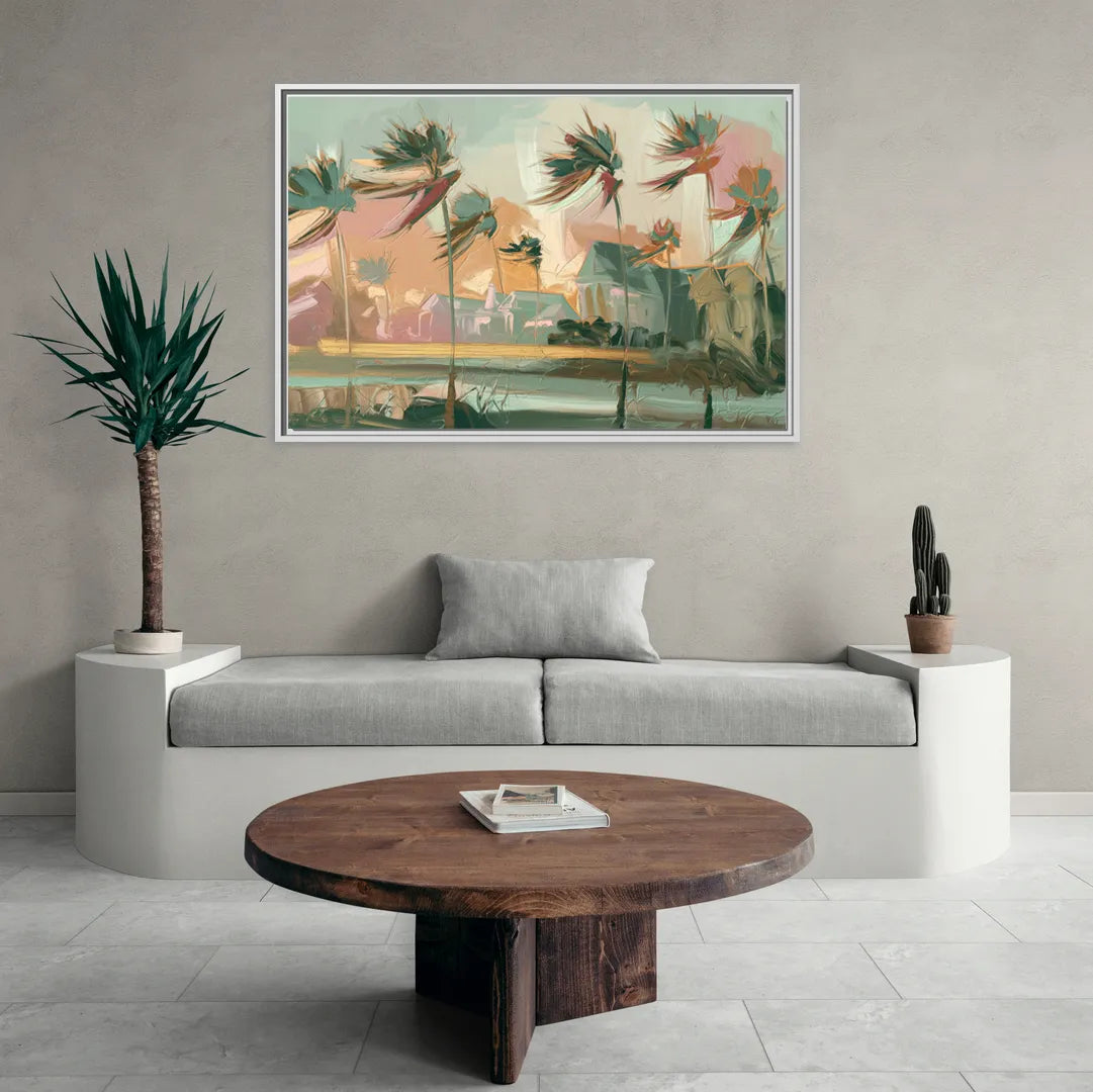 Charleston Palmetto Trees - Living Room White Frame Canvas