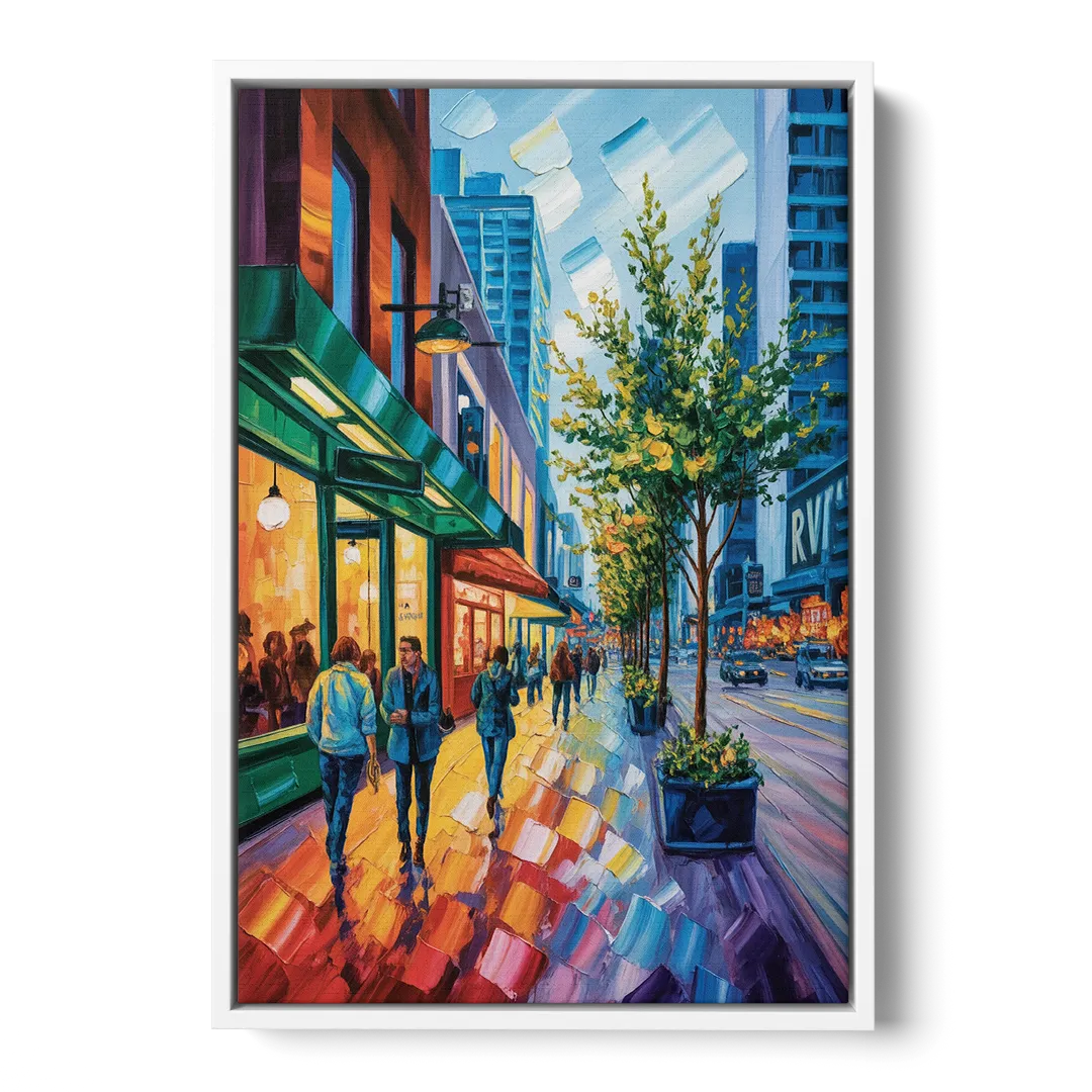 Robson Street Vancouver - White Frame Canvas
