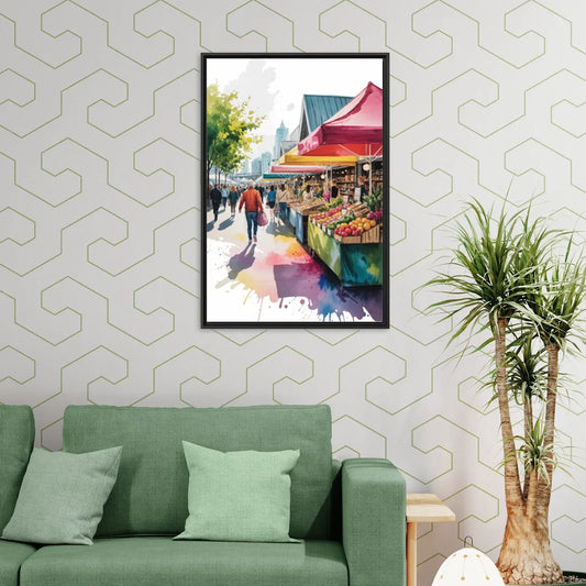 Granville Island Market - Living Room Black Frame Canvas