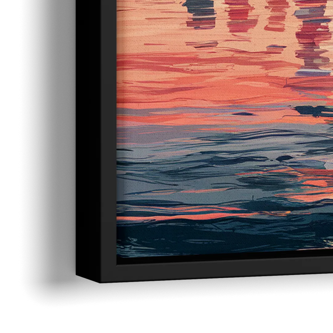 Jersey City Skyline Sunset - Close-Up Black Frame Canvas