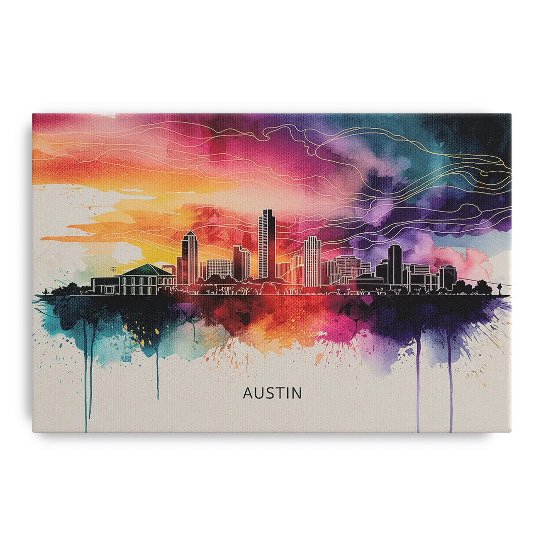 Austin Skyline Sunset Art - Canvas Wall Art