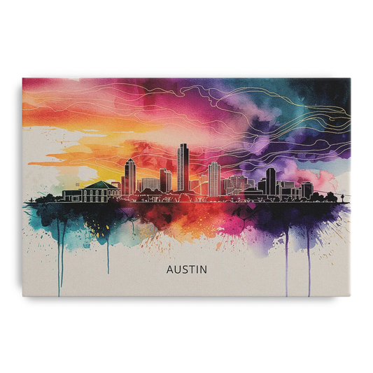 Austin Skyline Sunset Art - Canvas Wall Art