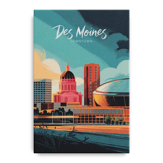 Des Moines Downtown Sunset - Canvas Wall Art
