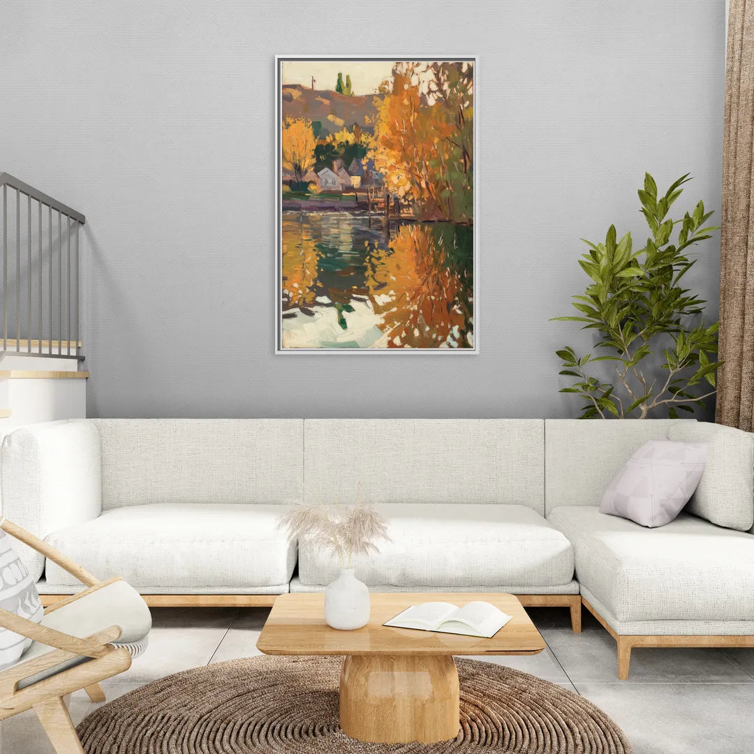 Boise Riverfront Scene - Living Room White Frame Canvas