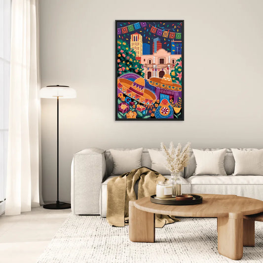 San Antonio Fiesta Colors - Living Room Black Frame Canvas