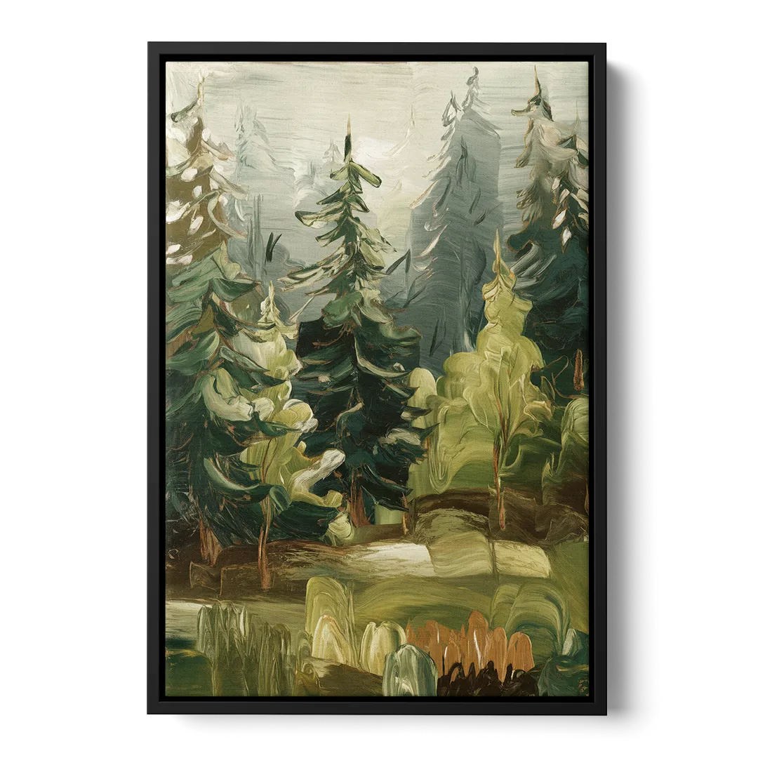Spokane Evergreen Forests - Black Frame Canvas