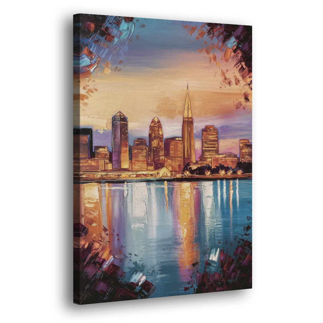 Cleveland Skyline Reflection - Canvas Print Art Sides