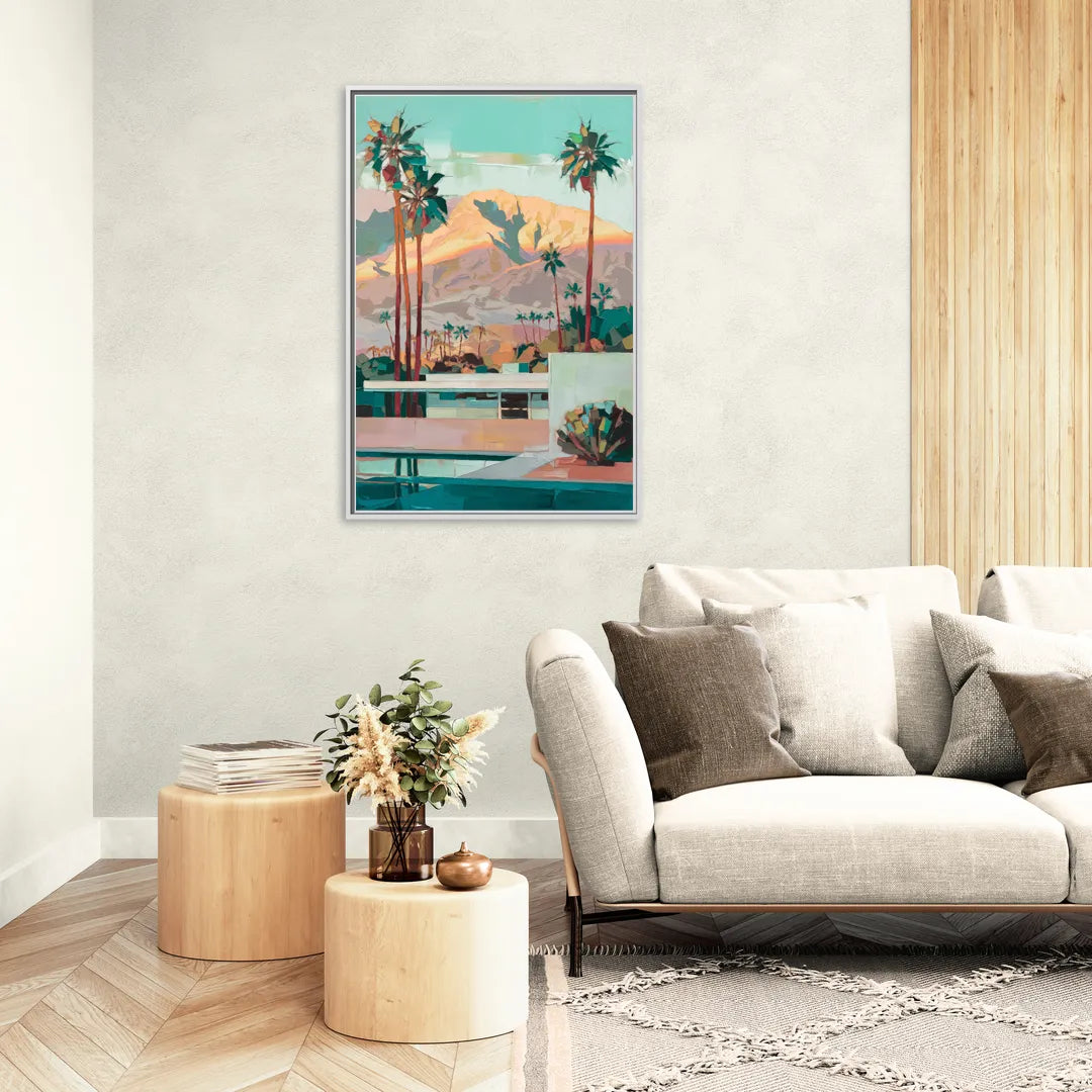 Palm Springs Mountain View - Living Room White Frame Canvas