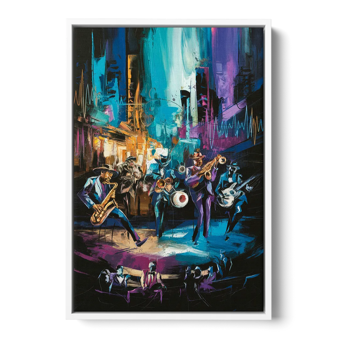 Memphis Blues Music Scene - White Frame Canvas