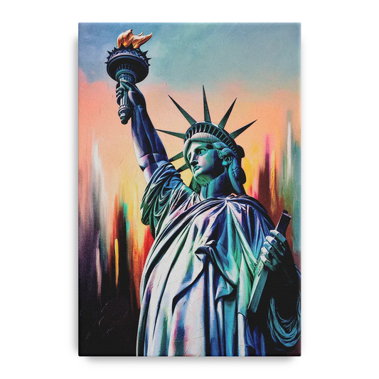 New York City Statue of Liberty Closeup Sky - Canvas Wall Art