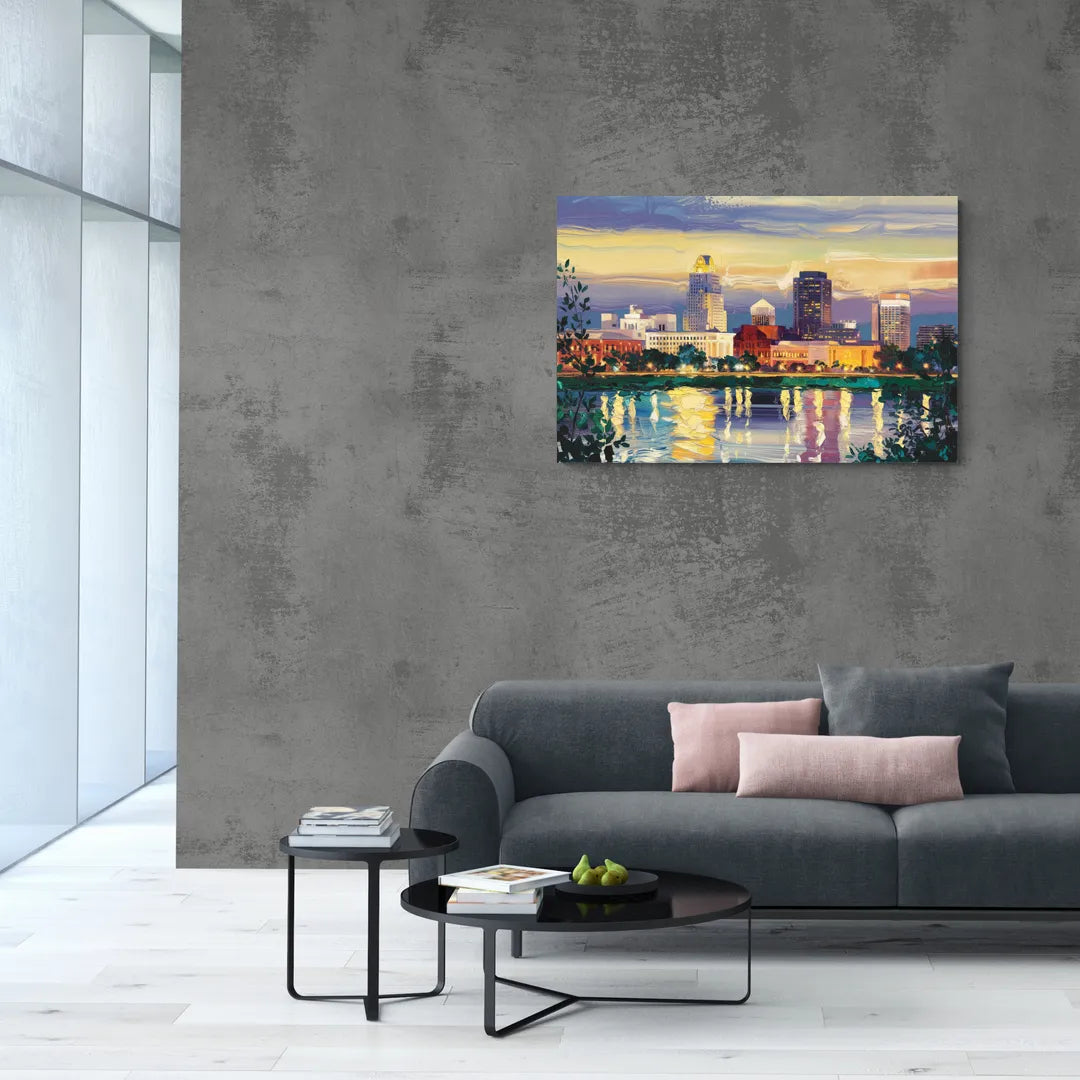 Greensboro Cityscape Panorama - Canvas Wall Art Living Room