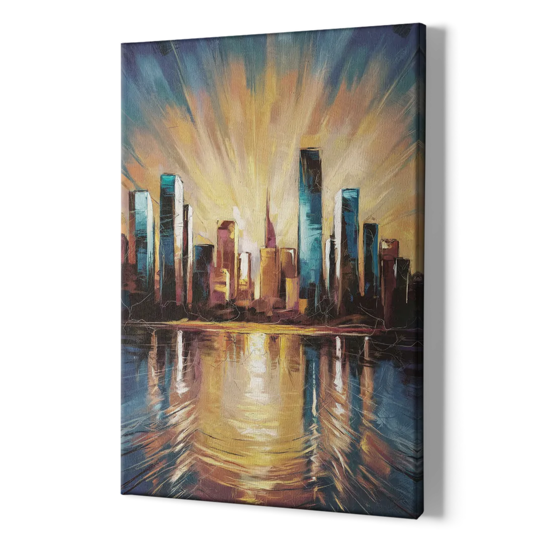 Riverside Sunset Over the City - Canvas Print Art Sides