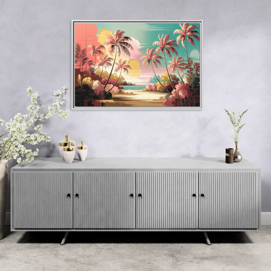Fort Lauderdale Tropical Palm Trees - Living Room White Frame Canvas
