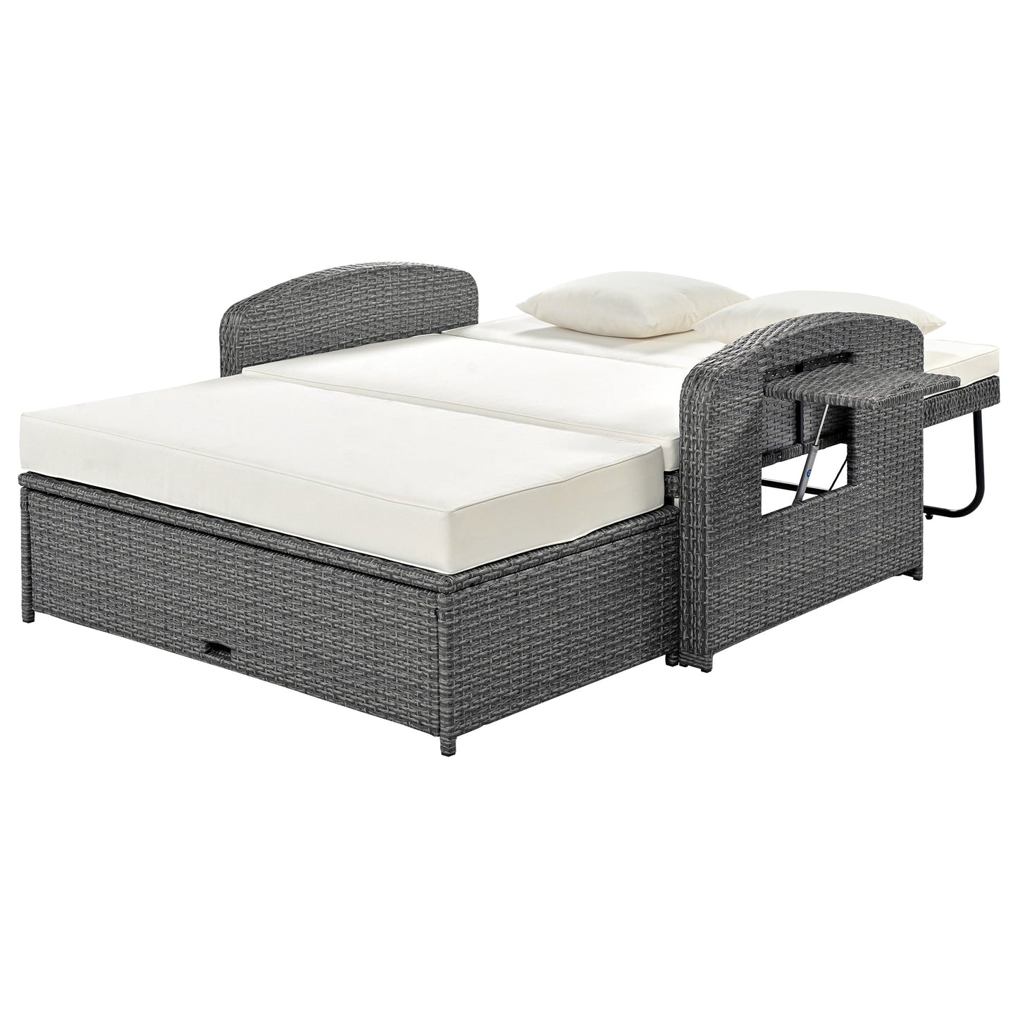 Elegant PE Wicker Double Chaise Lounge - 2-Person Patio Daybed with Recliner