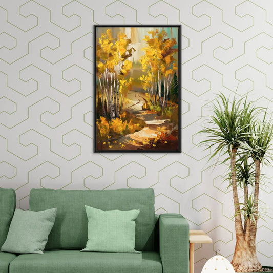 Aspen Trail Through the Trees - Living Room Black Frame Canvas