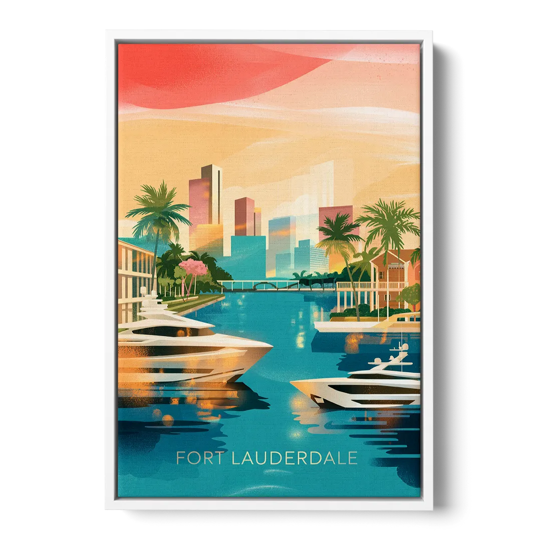 Fort Lauderdale Intracoastal Waterway - White Frame Canvas
