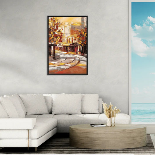 Little Rock River Market View - Living Room Black Frame Canvas