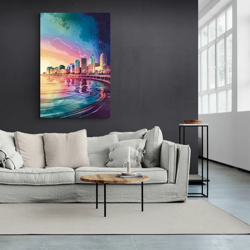 Fort Lauderdale Skyline Reflection - Canvas Wall Art Living Room