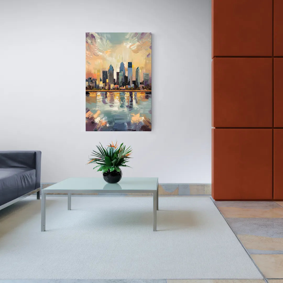 Philadelphia Skyline Reflections - Canvas Wall Art Living Room