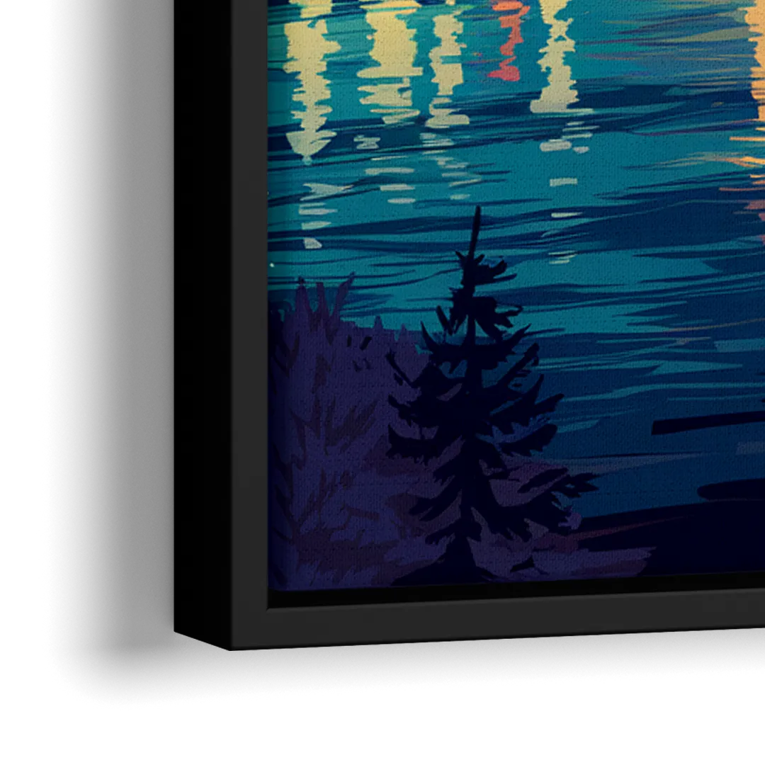 Portland Downtown Lights - Close-Up Black Frame Canvas