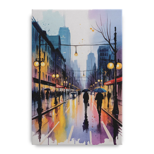 Montreal Evening Street Lights - Canvas Wall Art