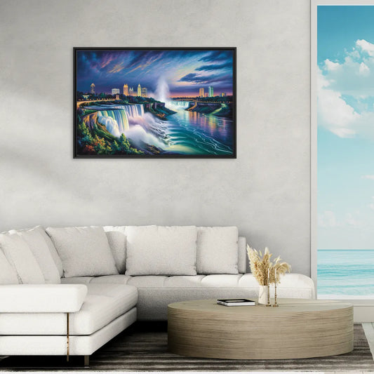 Niagara Night Skyline - Living Room Black Frame Canvas