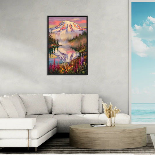 Tacoma Mount Rainier Reflection - Living Room Black Frame Canvas