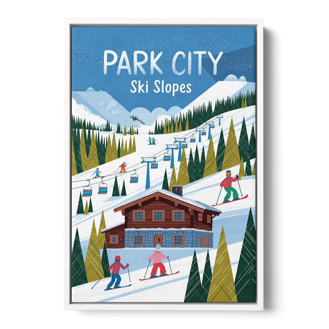 Park City Ski Slopes - White Frame Canvas