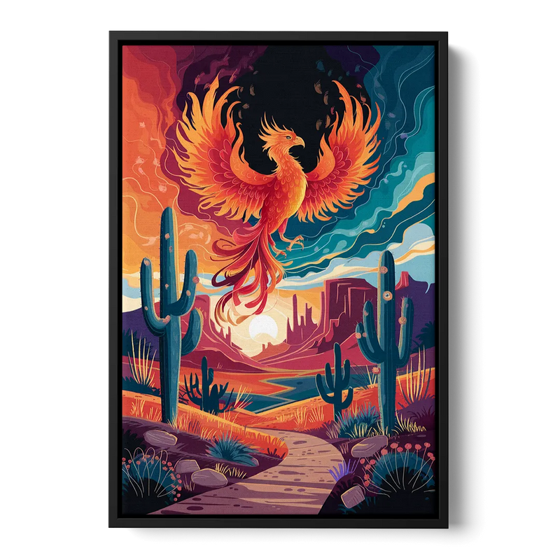 Phoenix Desert Landscape - Black Frame Canvas