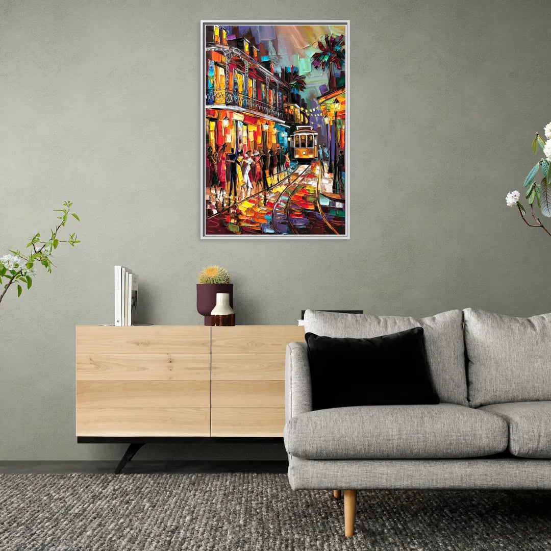 New Orleans Vibrant Street Art - Living Room White Frame Canvas