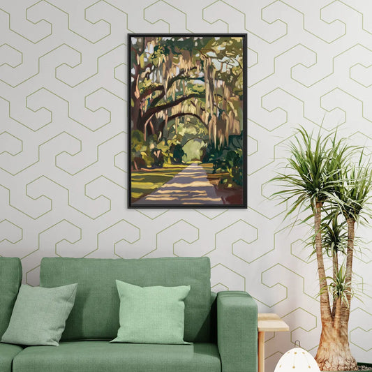 Savannah Oak Trees and Moss - Living Room Black Frame Canvas