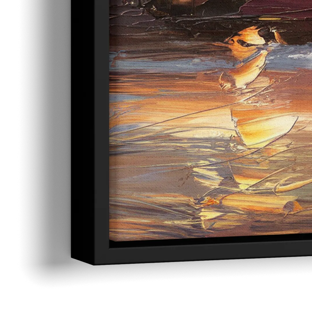 Little Rock Skyline at Sunset - Close-Up Black Frame Canvas