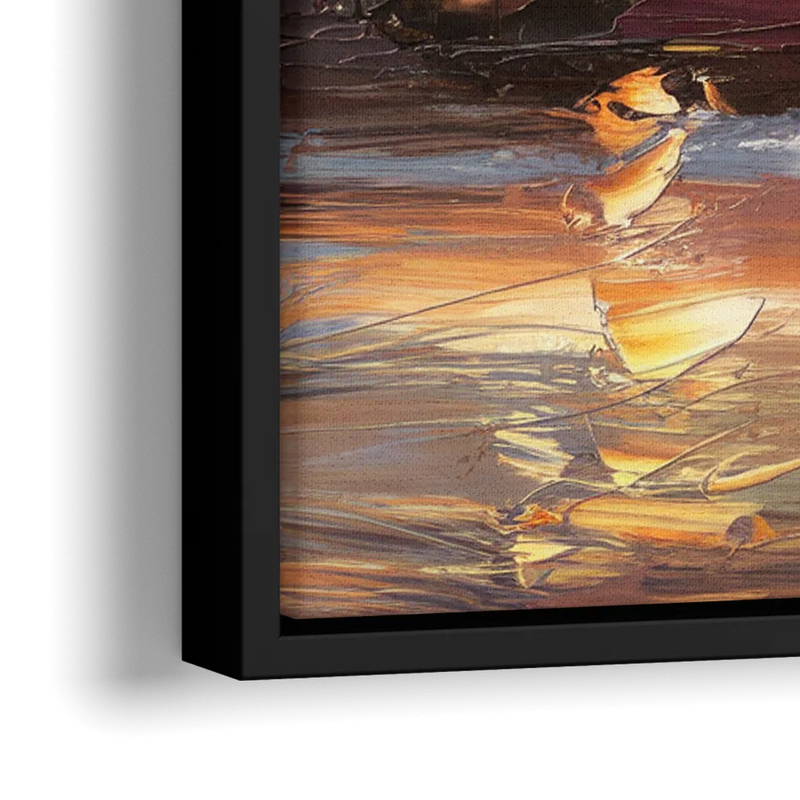 Little Rock Skyline at Sunset - Close-Up Black Frame Canvas