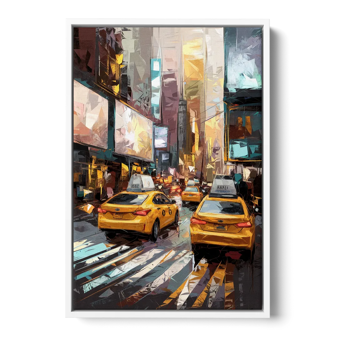New York City Taxi Cabs - White Frame Canvas