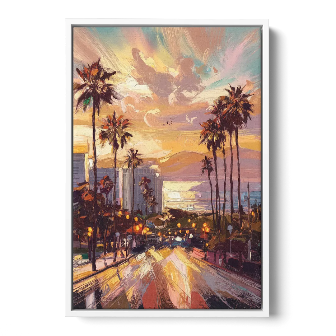 Los Angeles Golden Hour - White Frame Canvas
