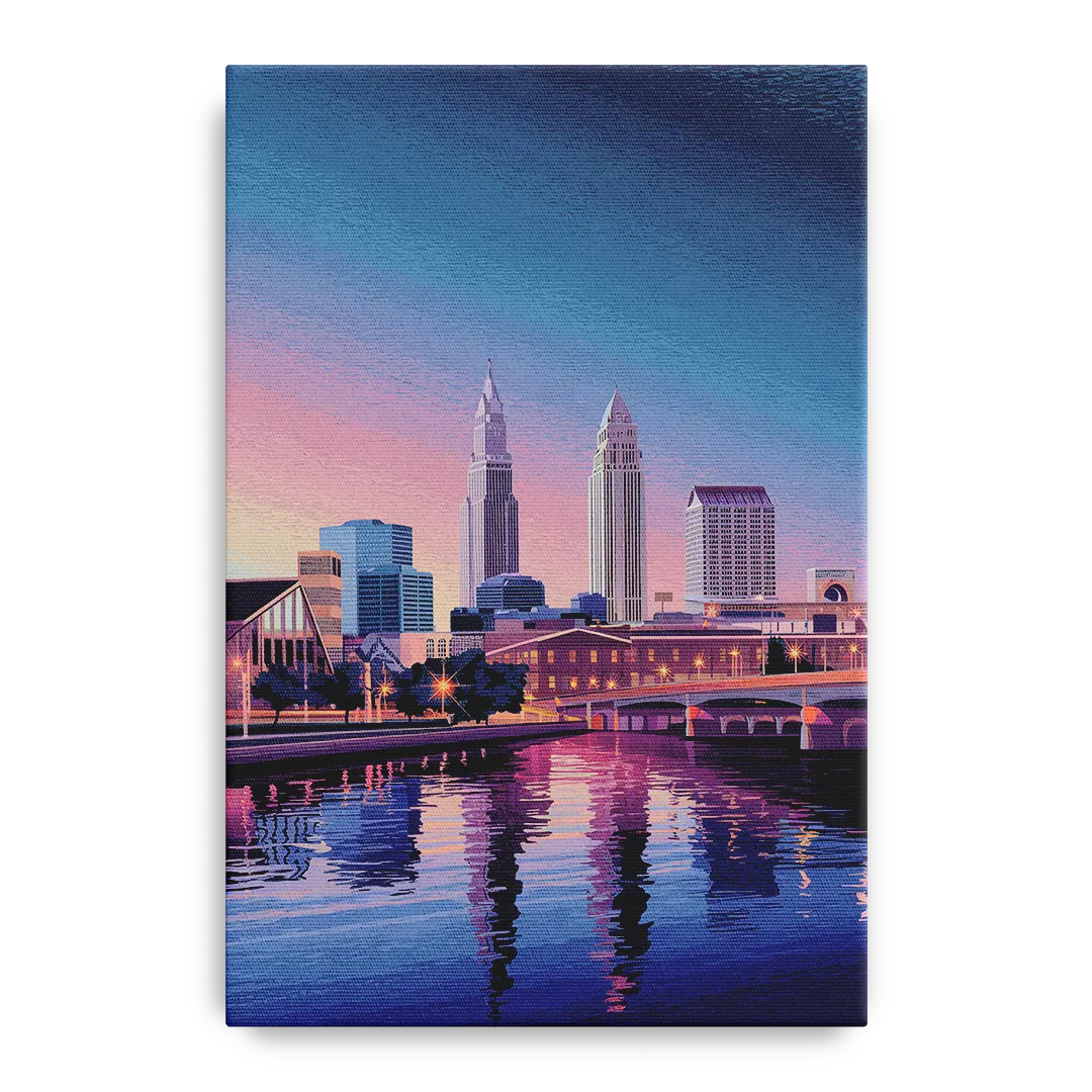 Cleveland Ohio Skyline Silhouette - Canvas Wall Art
